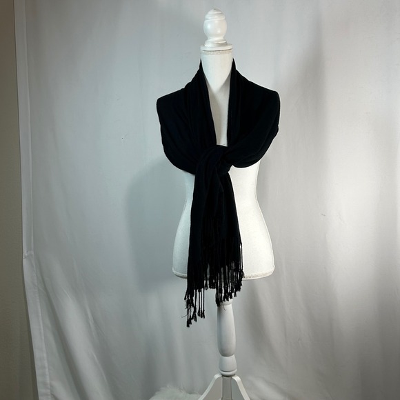 Pashmina Black Fringe Scarf Wrap Shawl Women's - Picture 3 of 4